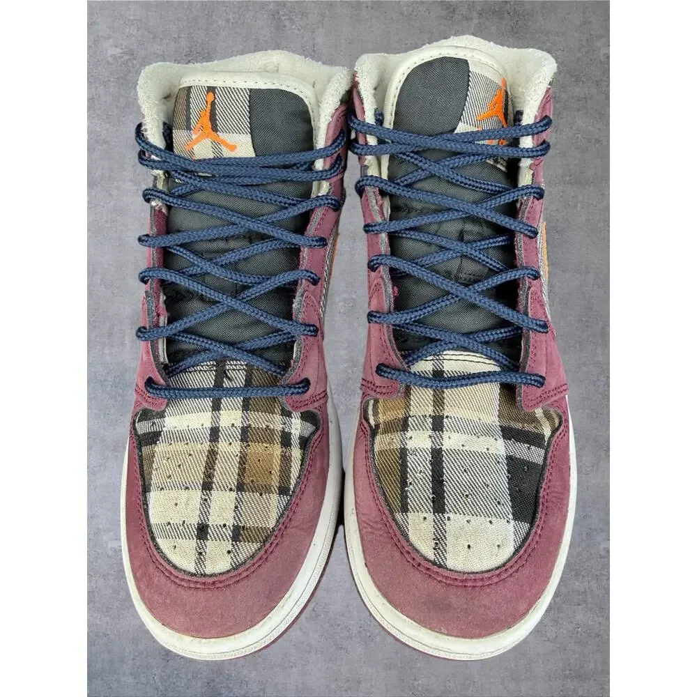 Jordan 1 Mid SE GS Tartan Swoosh Plaid Night Maroon FD5460-608 Size 5Y Women 6.5